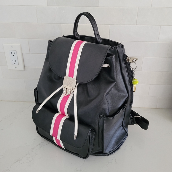 Court Couture Hampton Striped Tennis Backpack Racquet Sling Bag Black Pink - Picture 7 of 8